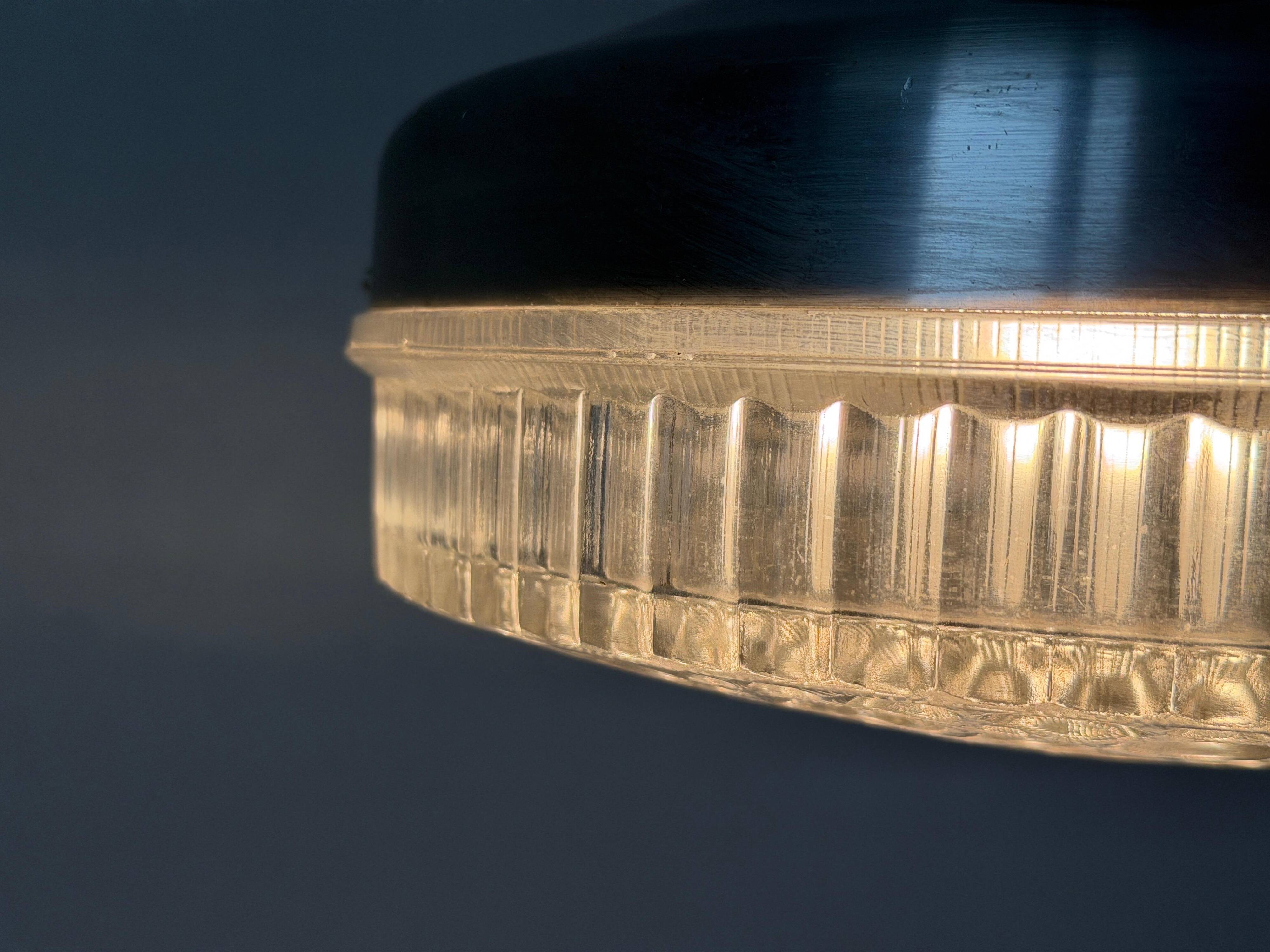 Crystal glass ceiling light with a metal frame and wood details, 1960s, Germany.