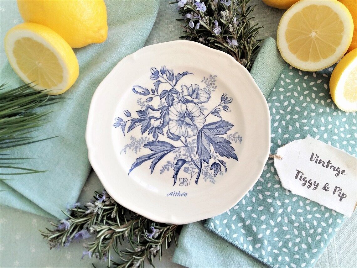 Huit assiettes bleues et blanches dépareillées