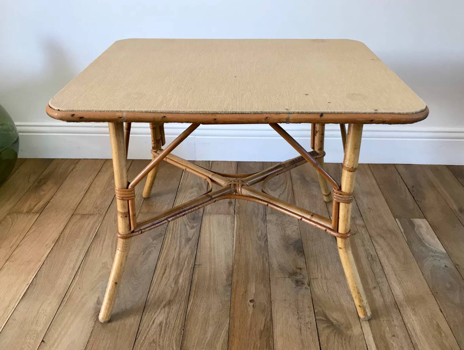 Table basse en rotin et bambou années 60