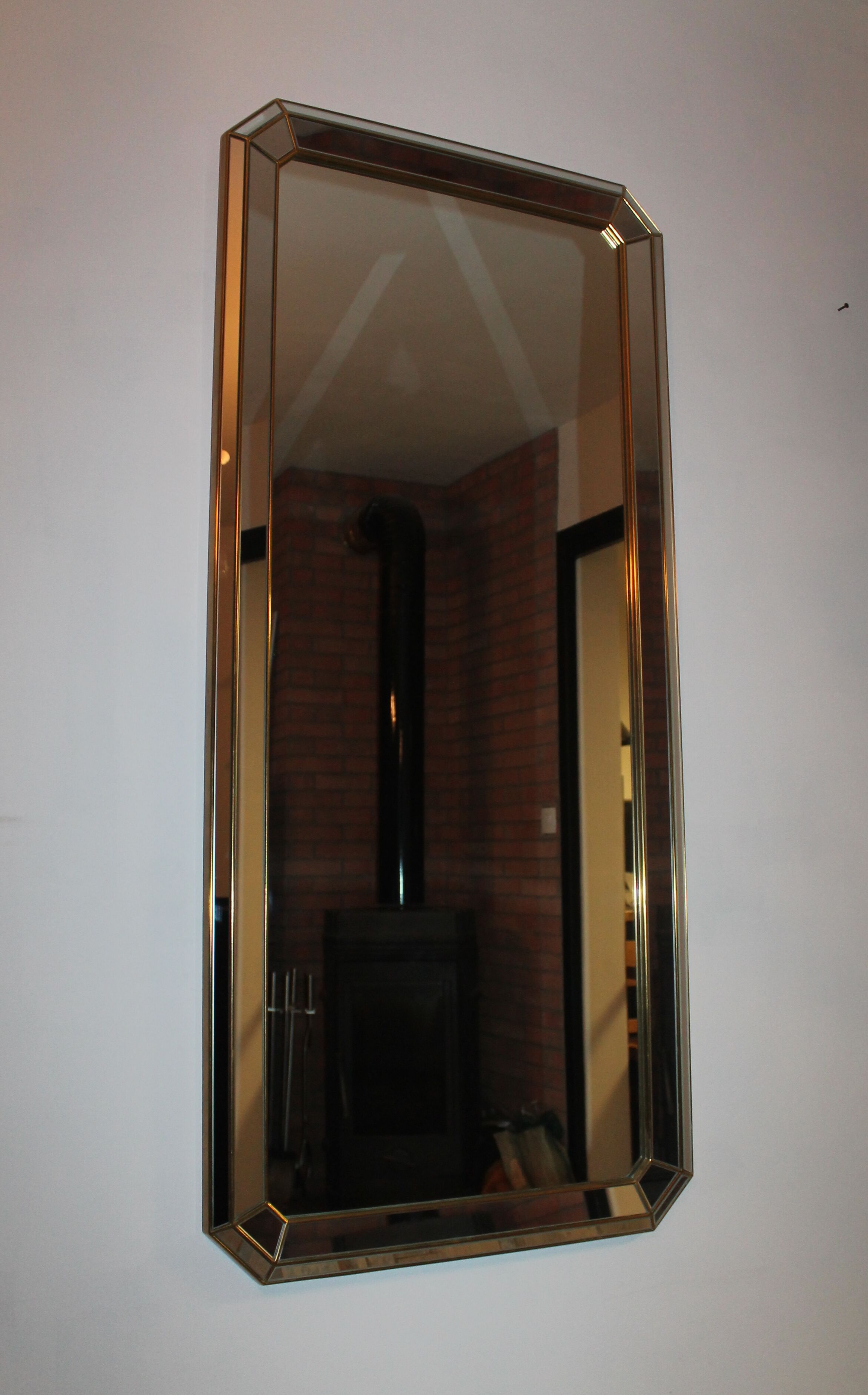 Ancien Grand miroir des années 60 en laiton et parcloses 137 x62cm