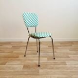 4 chaises vintage retapissées en tissu damier
