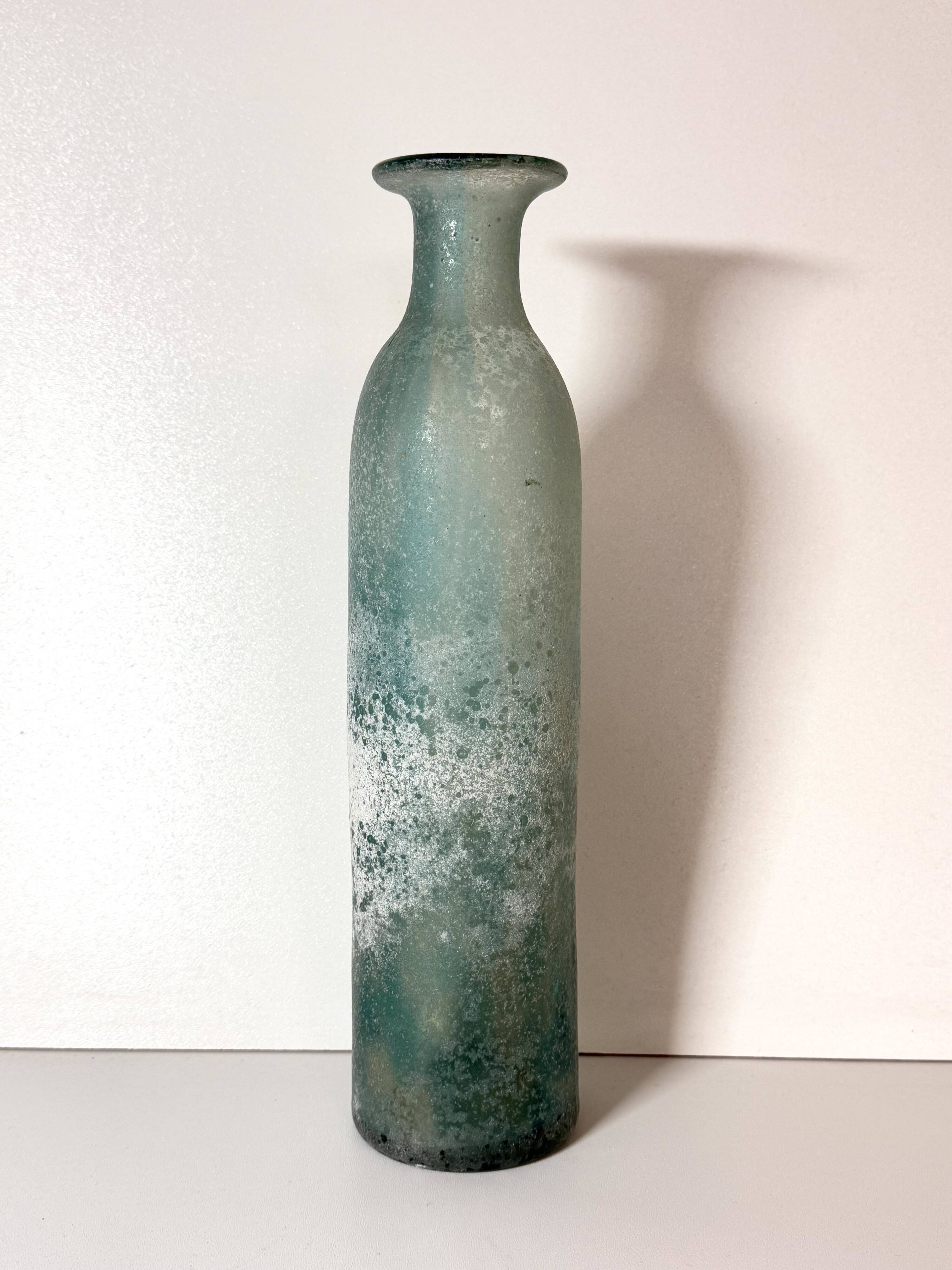 Teal Scavo Glass Bottle Vase attr. to Gino Cenedese, Italy