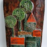 Decorative enamelled wall plate signed