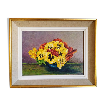 Nature morte la coupe Aux pensées huile sur panneau