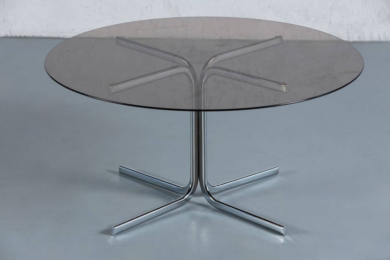 Vintage smoked glass and chrome coffee table, Denmark, 1970s
