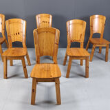 Vintage pine wood dining chairs - 1970s