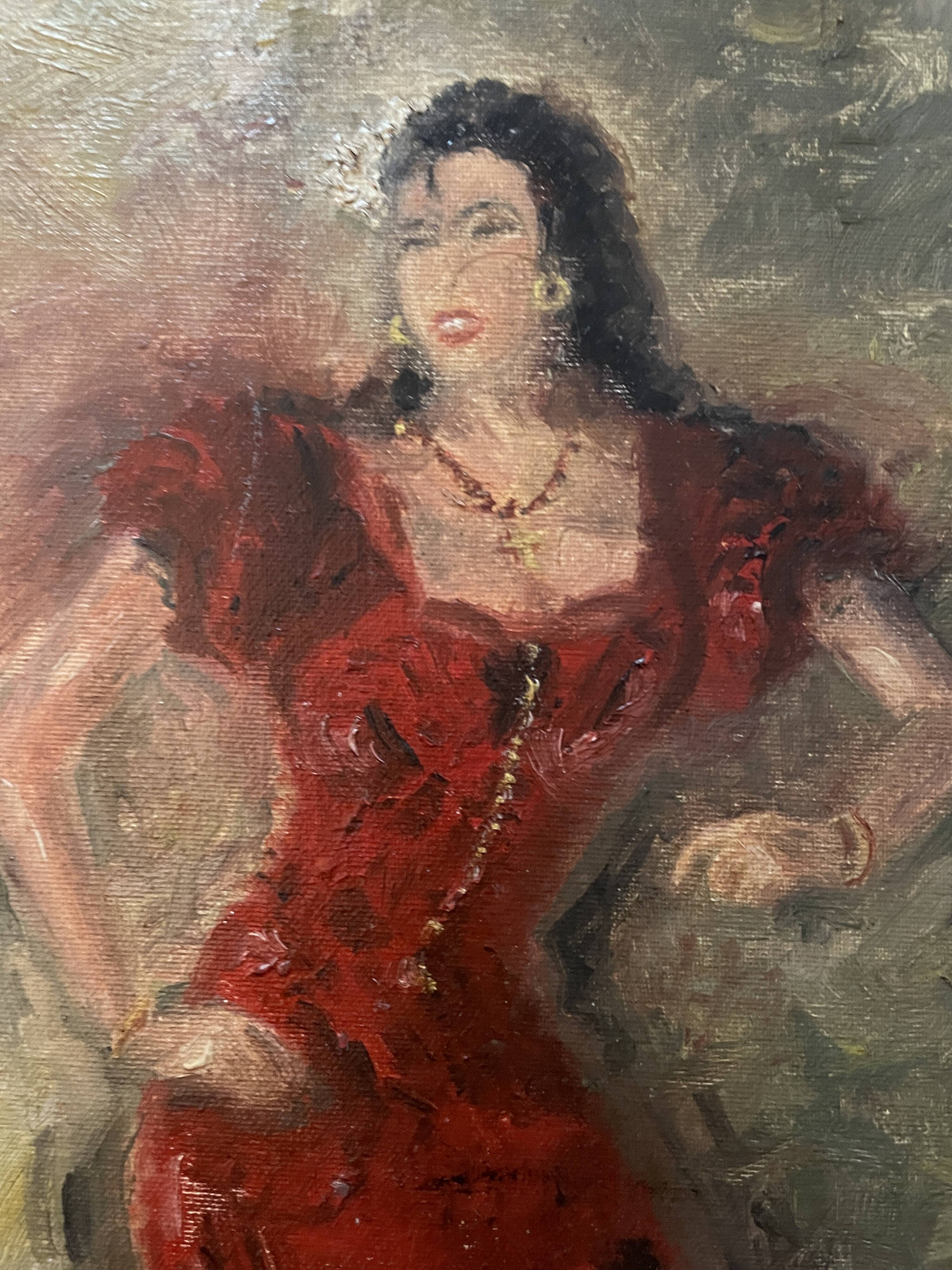 Signed oil painting on cardboard canvas "Flamenco dancer"