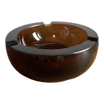 Modern bowl ashtray in solid glass, smoked and beveled