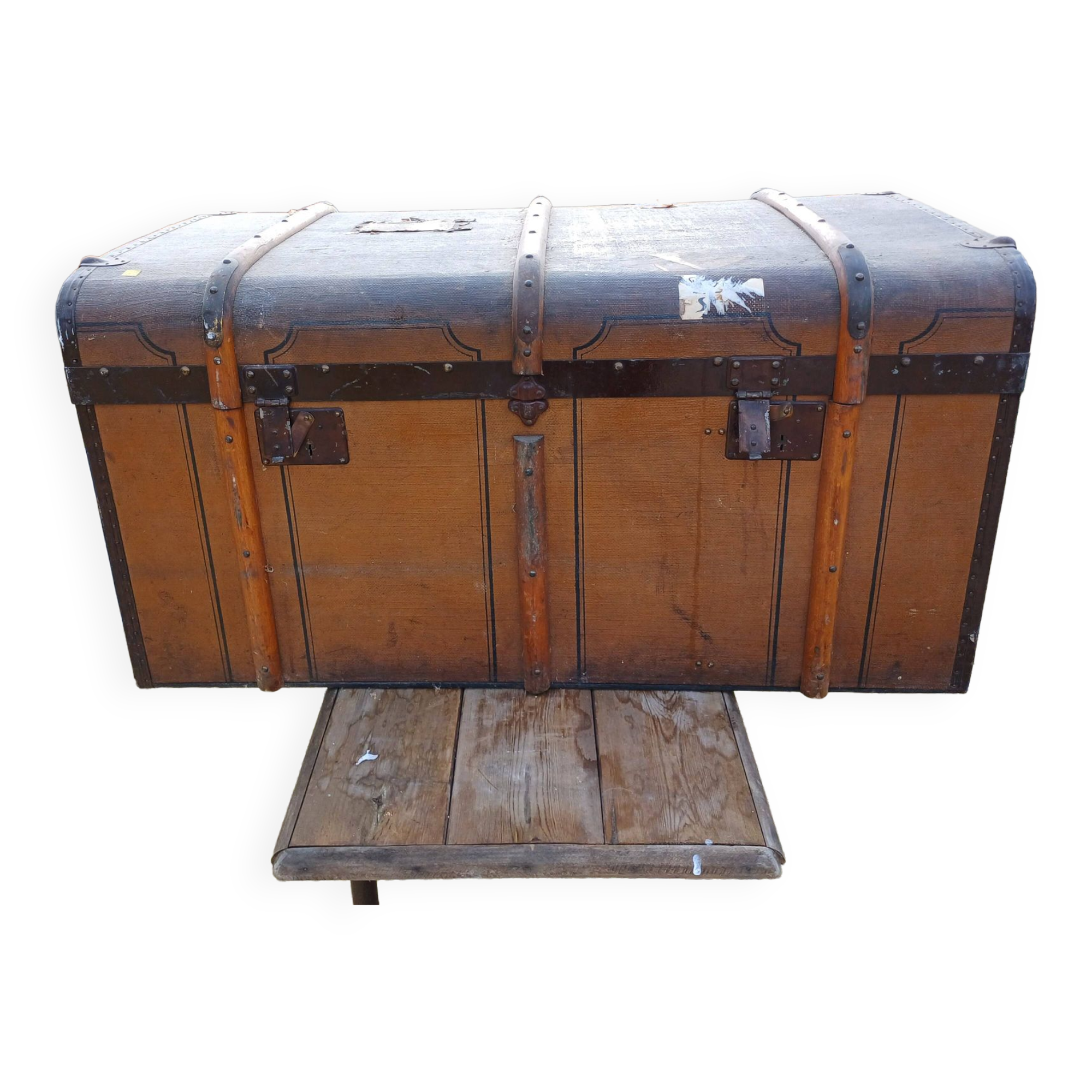 Old wooden travel trunk
