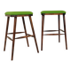 A pair of wood bar stools- Green premium wool - Rustic style/MCM