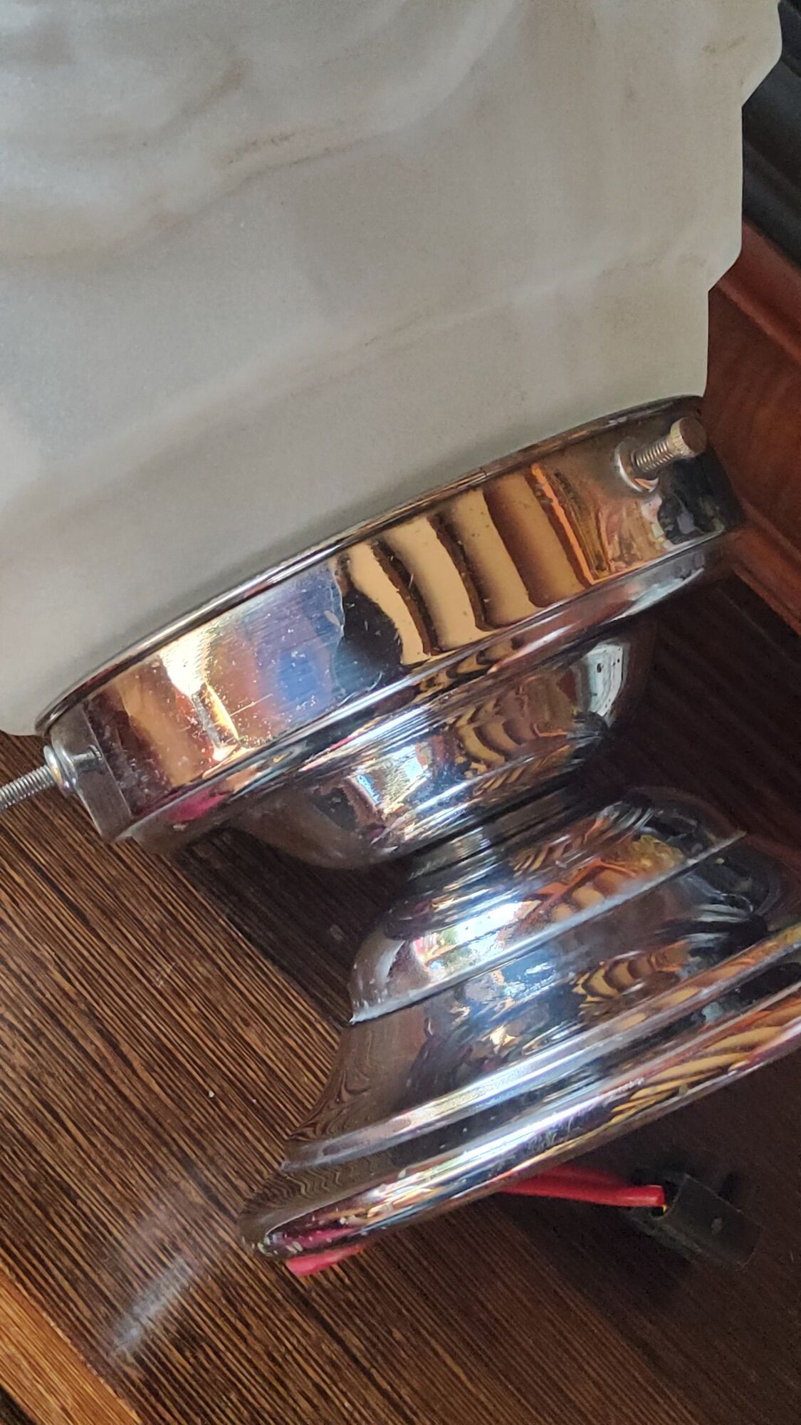 Modernist art deco suspension ceiling lamp in glass and chromed metal