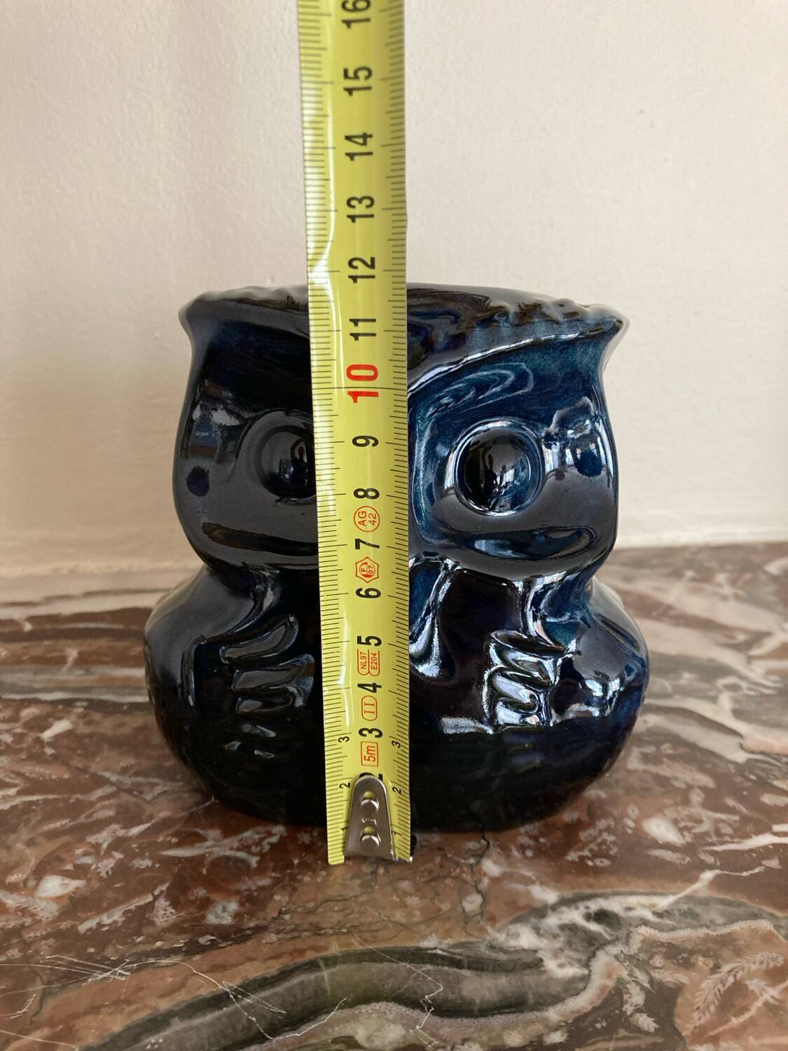 Anthropomorphic owl stoneware vase