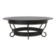 Rustic round coffee table with wrought iron base and glass top, France, 1930s