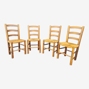 Ensemble de 4 chaises paillées de Georges Robert