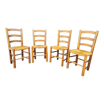 Ensemble de 4 chaises paillées de Georges Robert