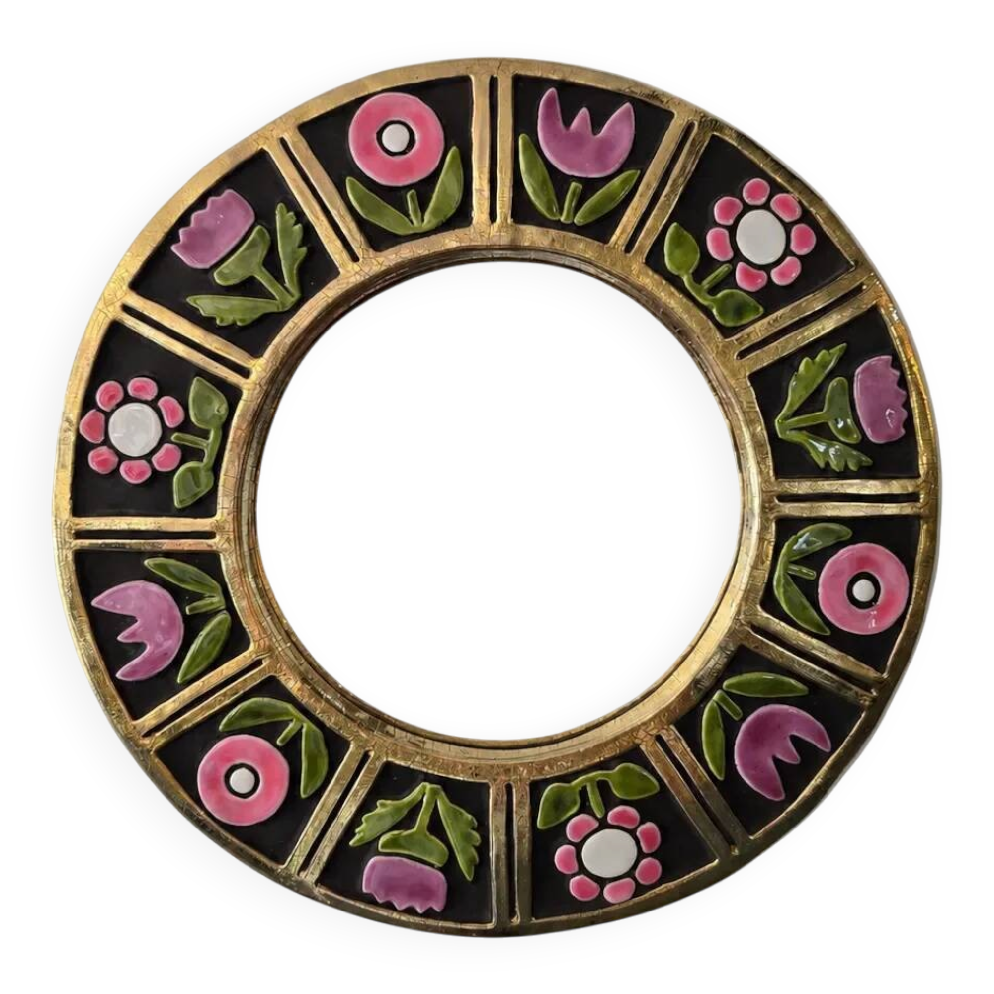 Mithé Espelt - glazed ceramic mirror. Floral decoration, 1960s.