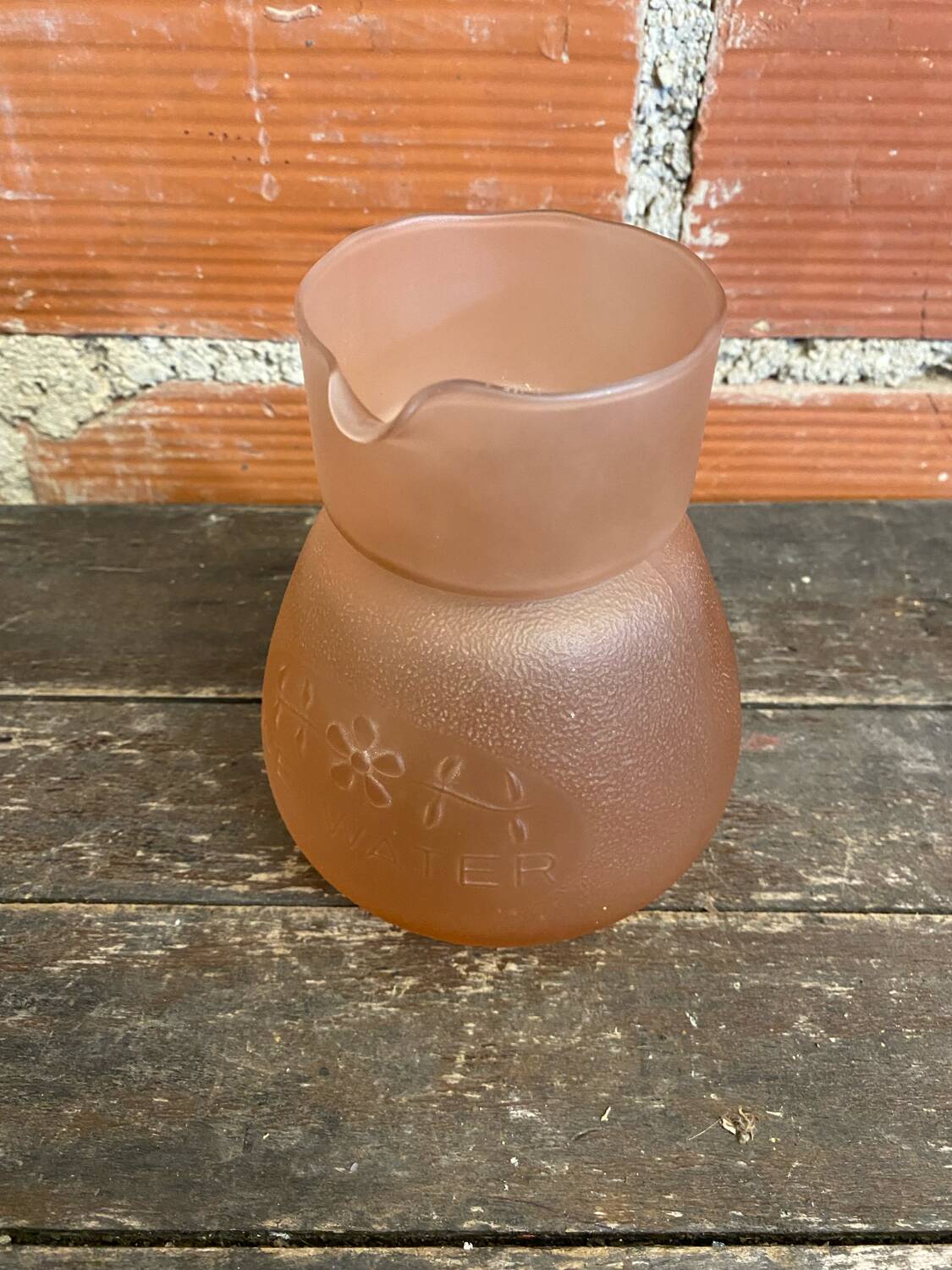 Pichet Carafe Eau De Nuit Verre Moulé Rose Vintage #D775