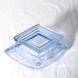 Art deco diamond-shaped vase in light blue color pressed molded glass