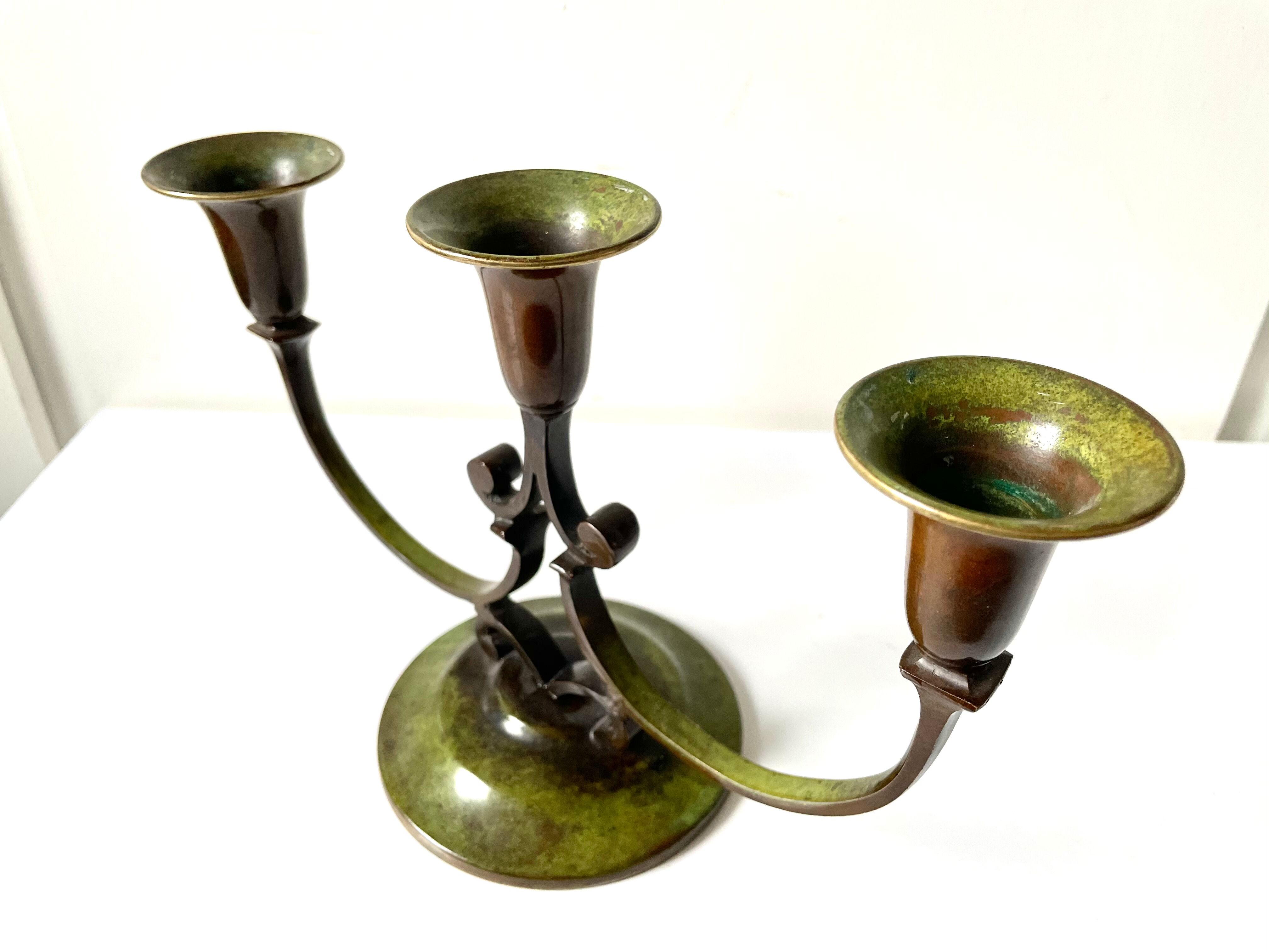 Art Deco Swedish Grace  candleholder in Varnish Verdigris Brass