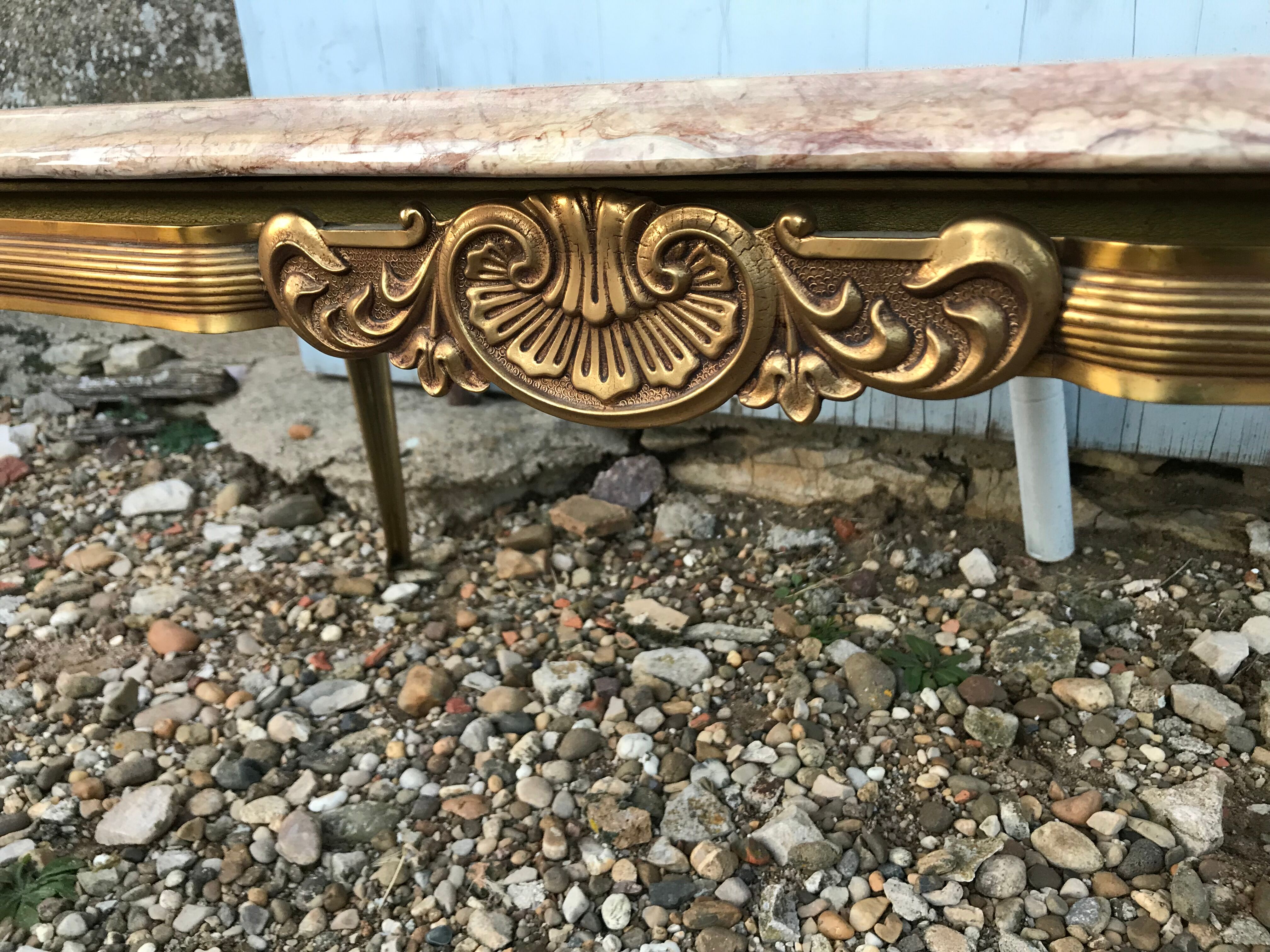 Table low brass and marble Louis XV