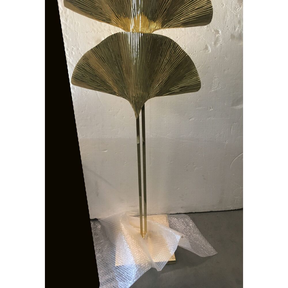 Ginko biloba floor lamp in brass leaves