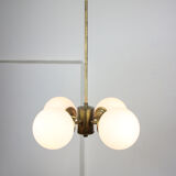 Mid-century Brass and Opaline Chandelier