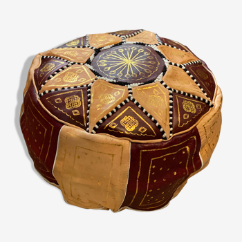 Brown leather pouf
