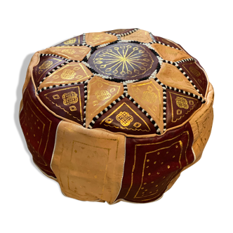 Brown leather pouf