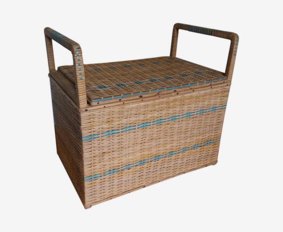 Coffre banc en rotin osier et bois