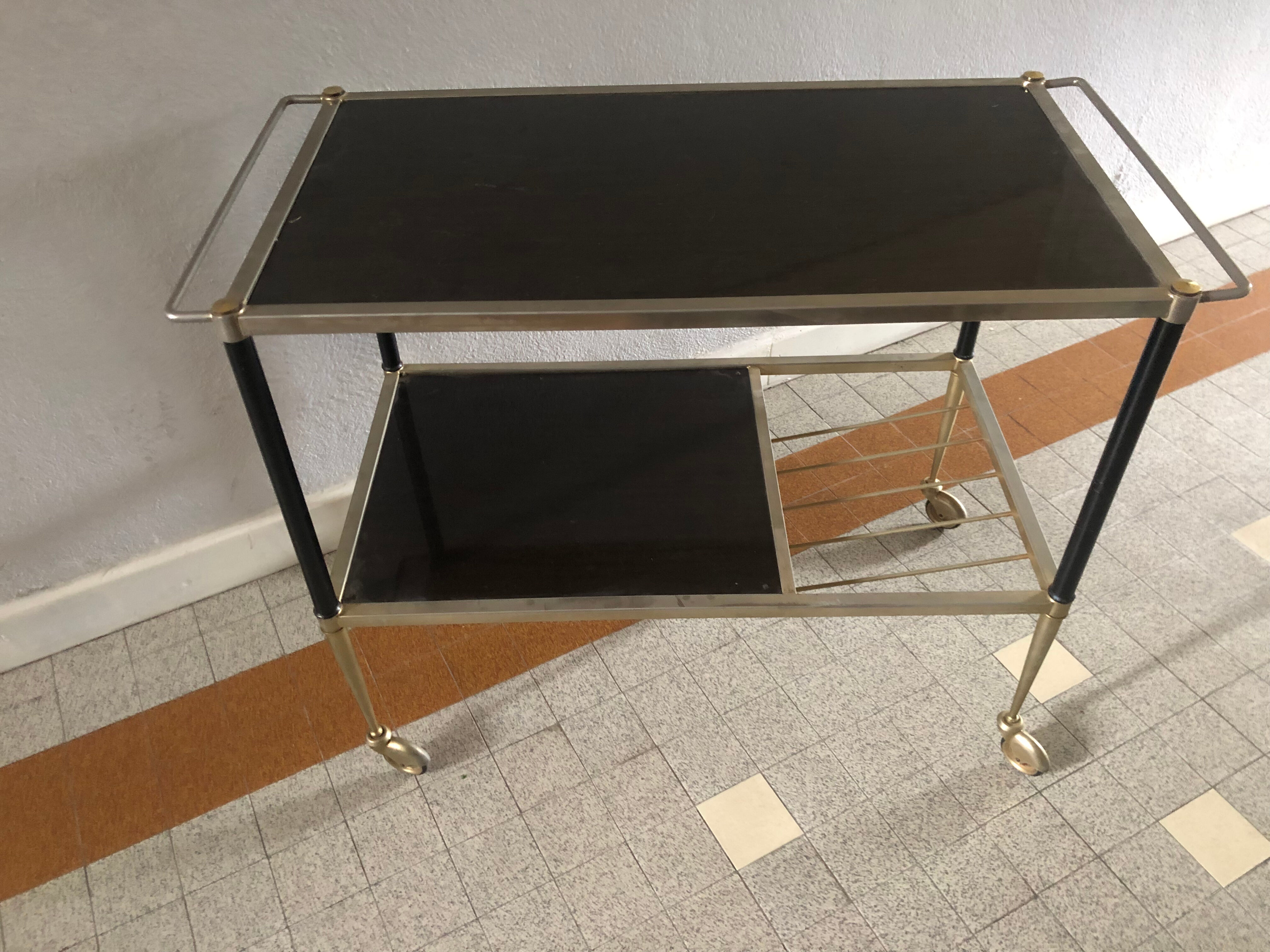 Desserte à roulettes meuble platine vinyles vintage