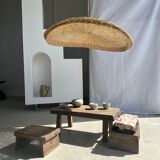 Rattan suspension or shade in the shape of a braided undulating circular tray d:80