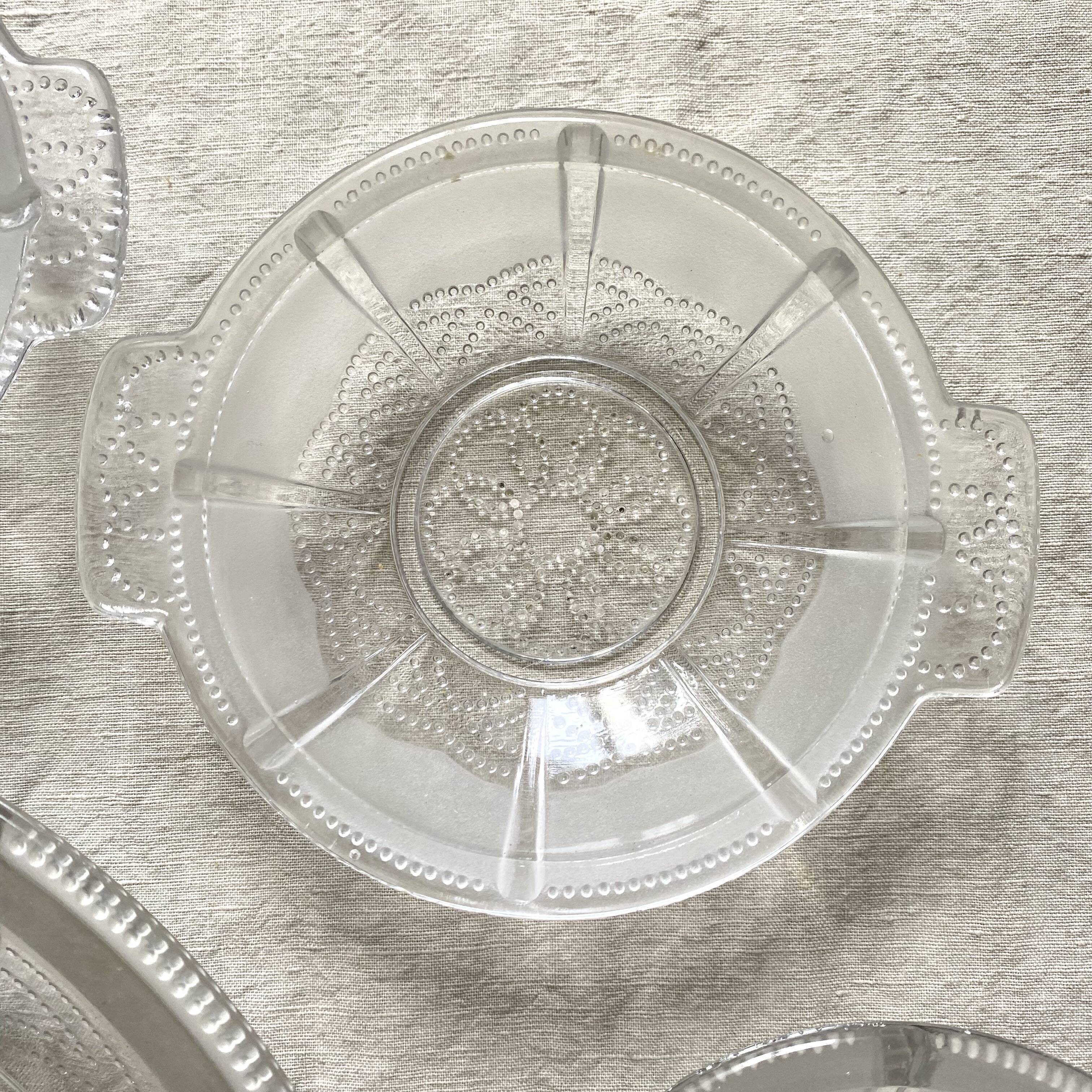 Vintage fruit salad set in glass, bowls and salad bowl