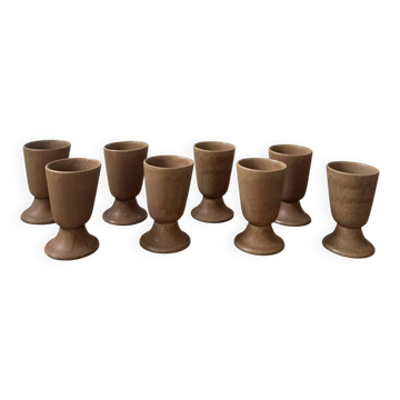 8 mazagrans vintage en grès émaillé beige brun, années 70