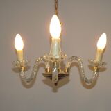 French Barley Twist Glass Arms and Gold Metal 3-Light Chandelier 5230