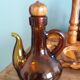 Oil, vinegar, mustard, pepper, salt, olive wood servant from Spain.