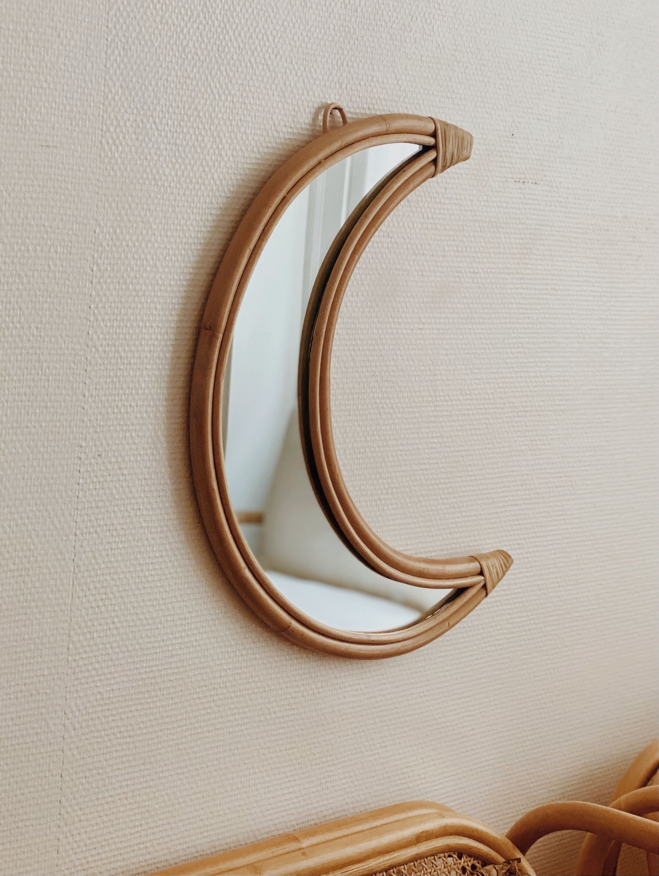 Rattan moon mirror and vintage bohemian cannage