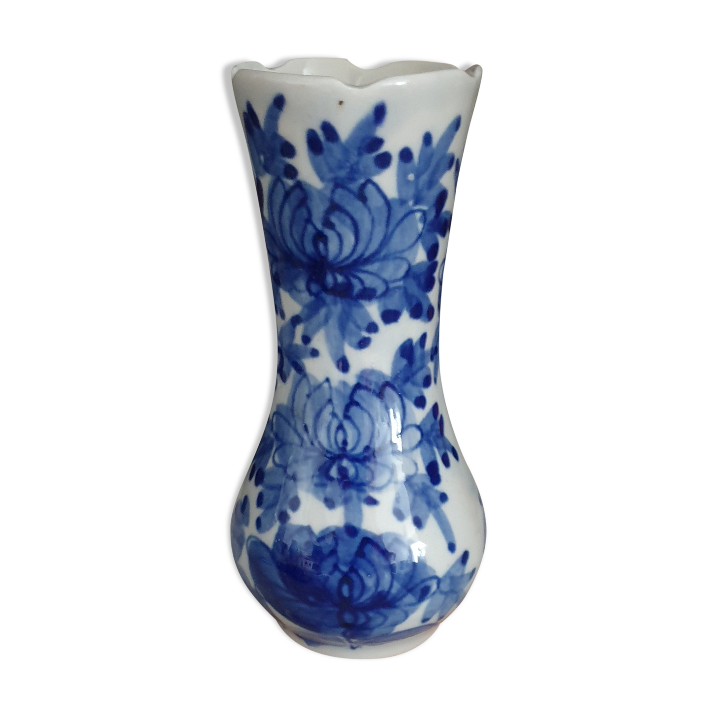 Vintage vase flower blue white h.15.5cm