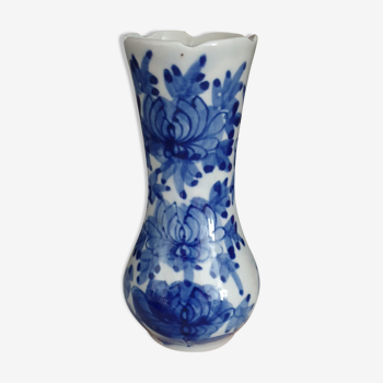 Vase vintage fleuri bleu blanc h.15.5cm