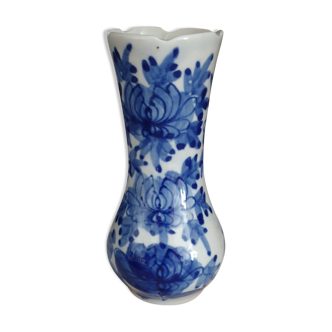 Vase vintage fleuri bleu blanc h.15.5cm