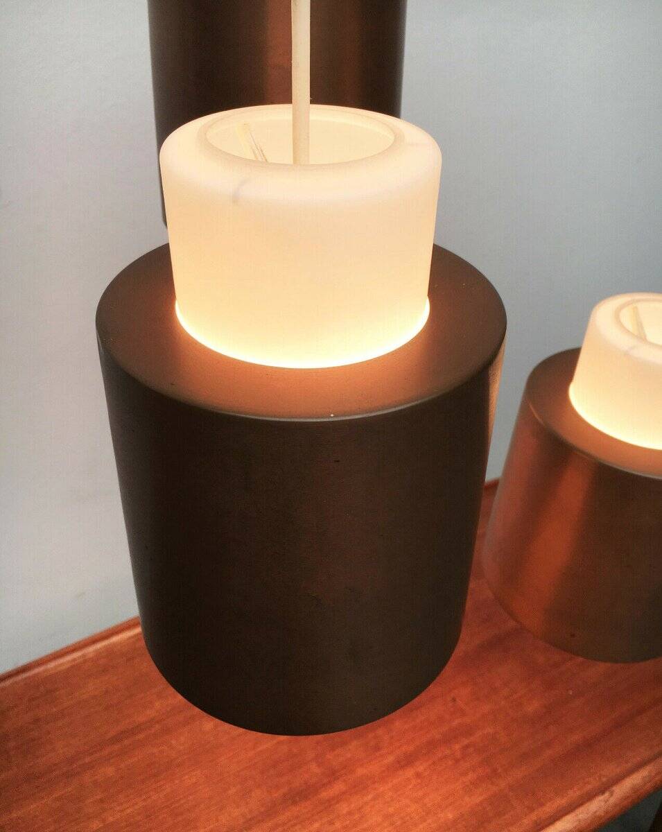 Triple cascade pendant lamp in copper and glass from the modern German space age of the mid-century by Staff, 1960s.