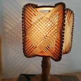 Wood and straw small table lamp 1960
