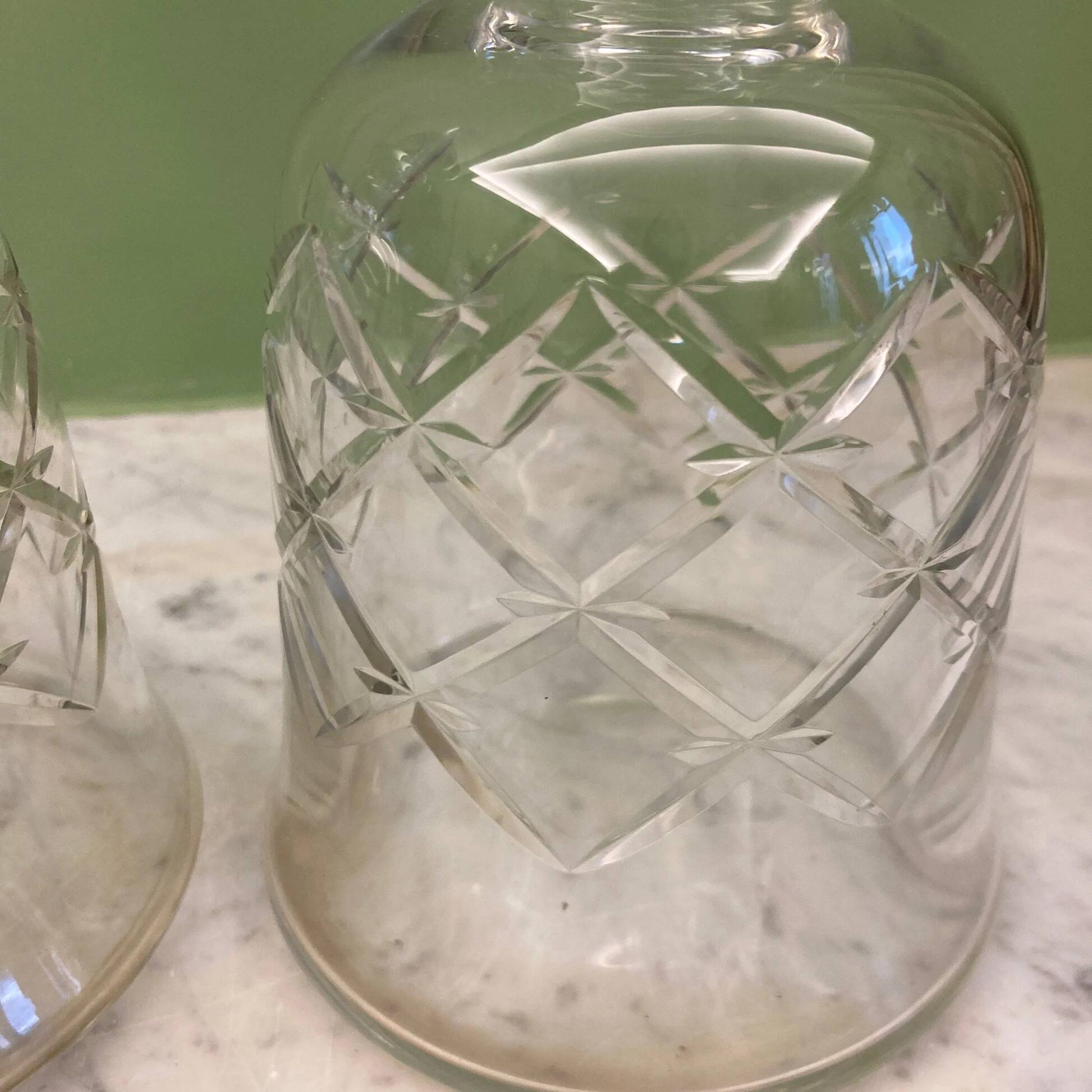 Baccarat beautiful pair of cut crystal carafes with crossed bevels | decanter