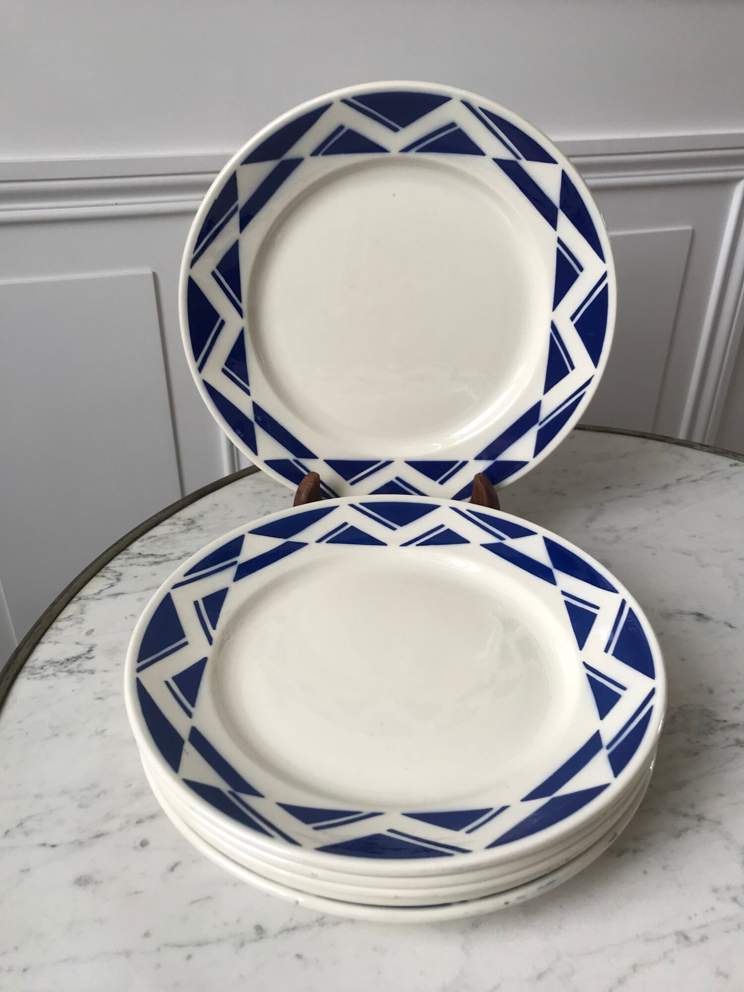 Set of 6 flat plates Badonviller model Courtilles royal blue art deco 30s