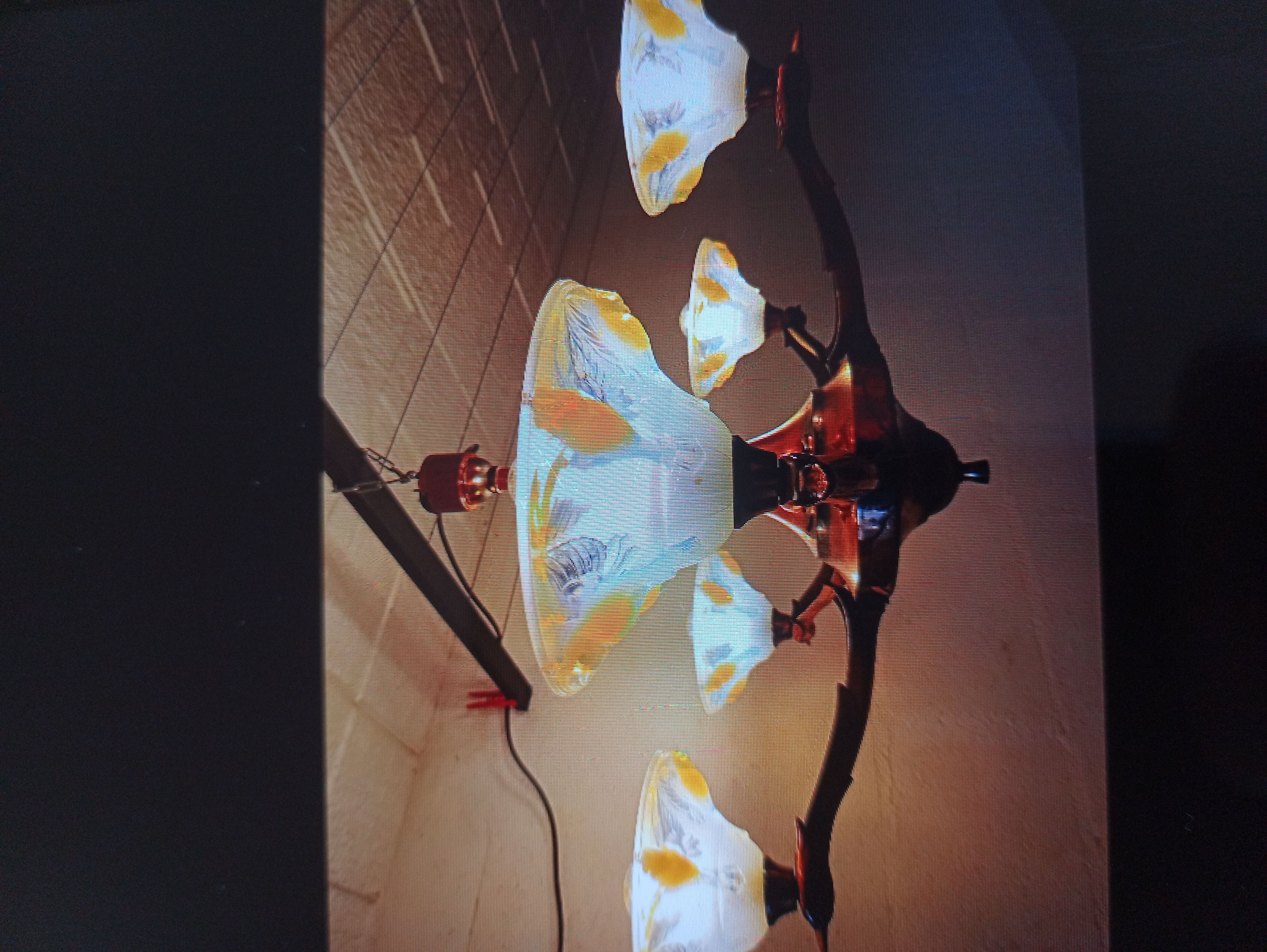 Opalescent glass and copper chandelier