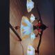 Opalescent glass and copper chandelier