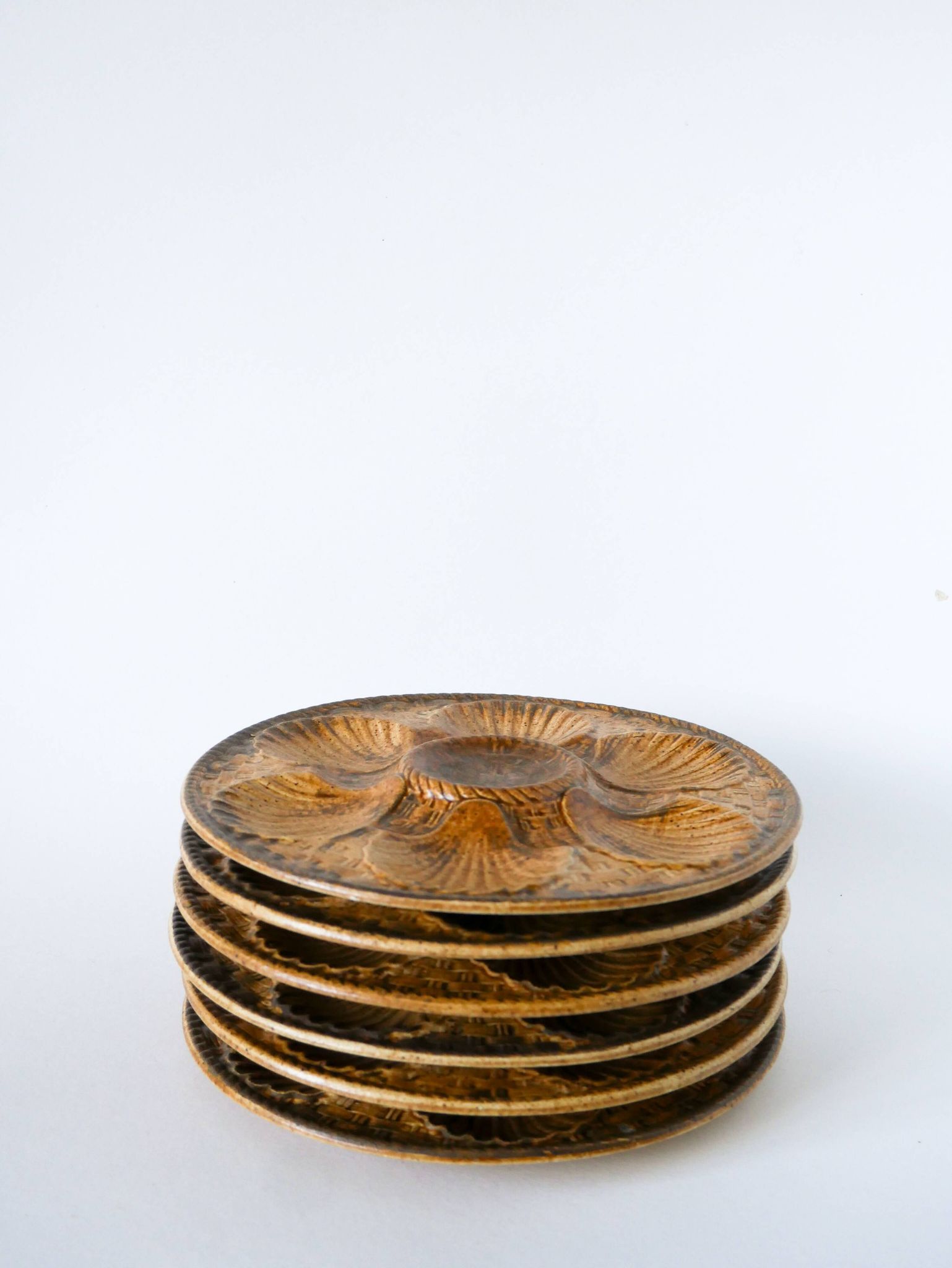 Lot de 6 assiettes à huîtres en grès, Marron & Brun, 1970