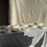 Set consisting of 6 beige flat plates with a blue rim + 3 deep plates.