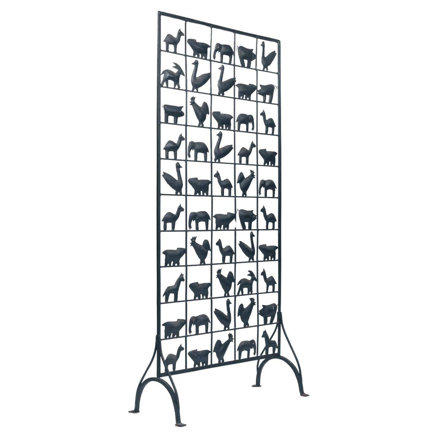 Separator Screen room divider Wrought Iron with Animals, 1950s