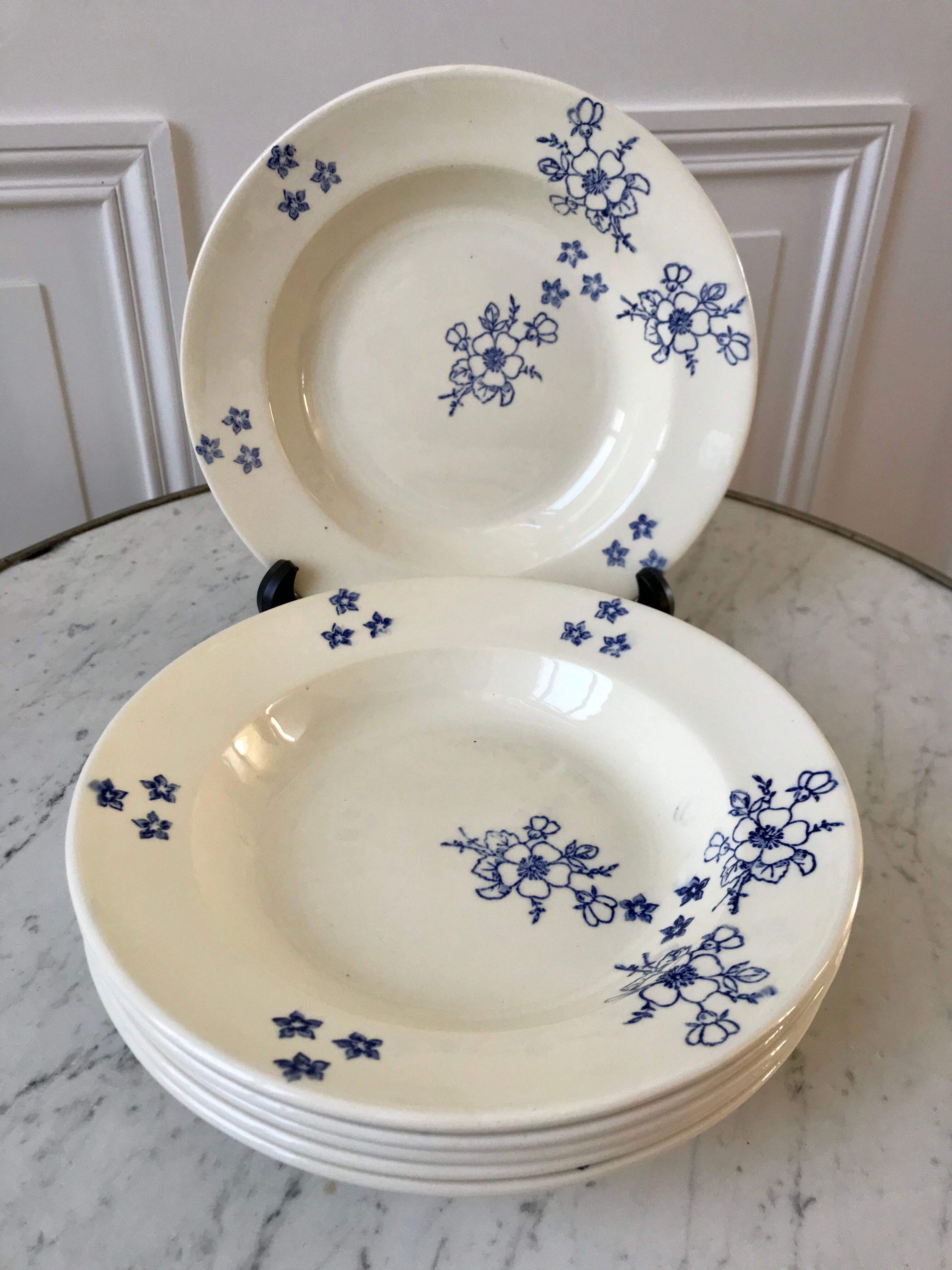 Set of 6 hollow plates Longwy 20s