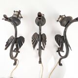 Set of Three Wrought Iron Dragon Sconces